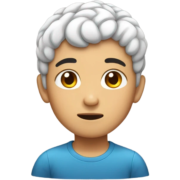 Asian boy with big brain emoji