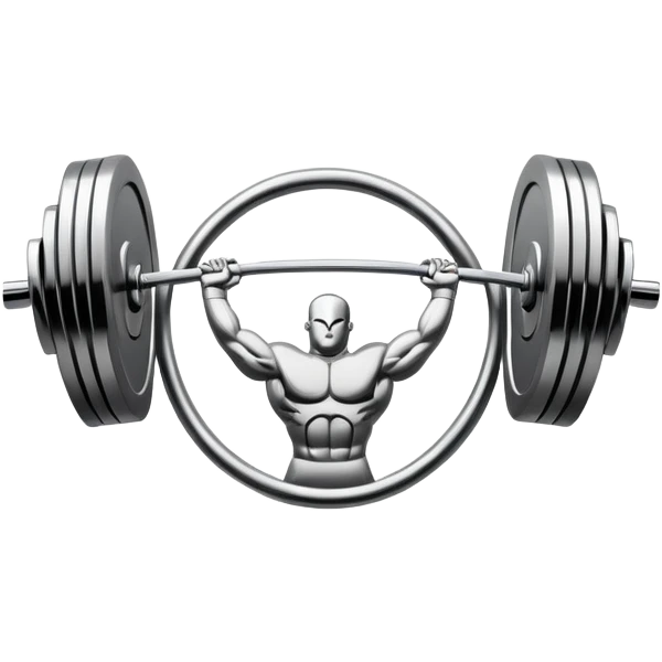 An emblem symbolizing weightlifting with a stylized barbell in the center, set against a simple, clean background. The barbell is prominent and sleek, with no athlete included. The design is bold, modern, and minimalistic emoji