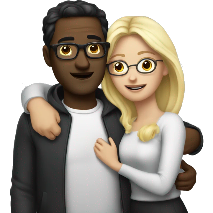 white men with dark hair and glasses hugs a blonde women emoji