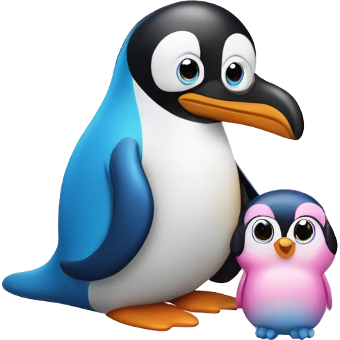 pinguin with dog in blue and pink colo emoji