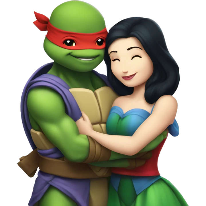 Raphael ninja turtle and Disney Snow White hugging emoji