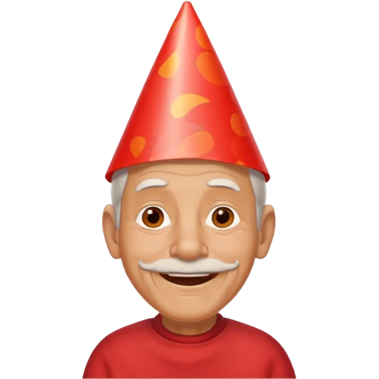 old man with warming smile, red shirt and birthday cone on his head emoji