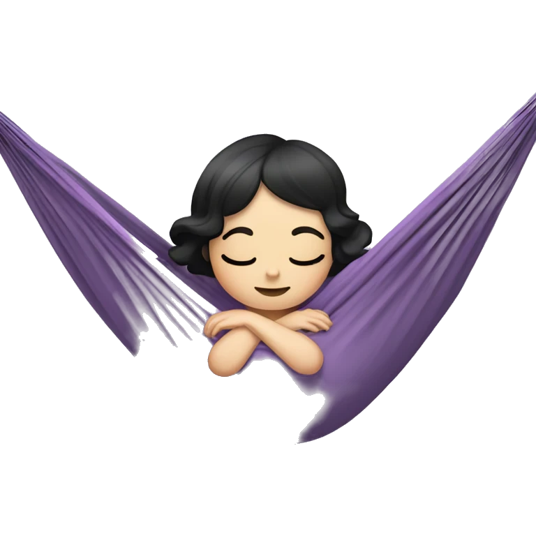 white skinned girl with black hair laying in a lilac hammock emoji