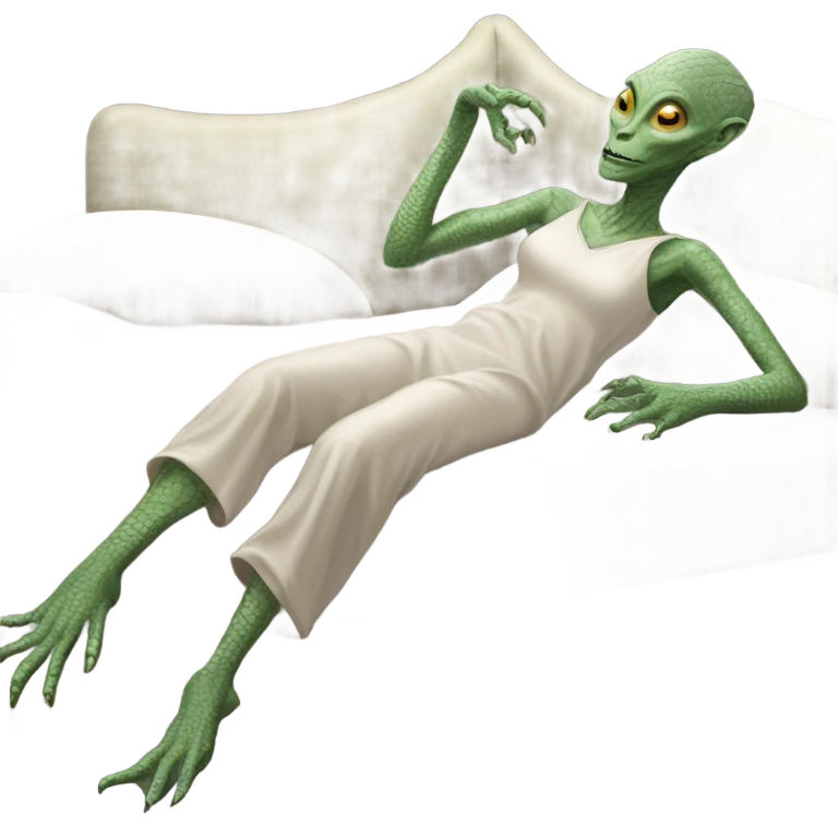 a Reptilian alien woman laying on the bed emoji
