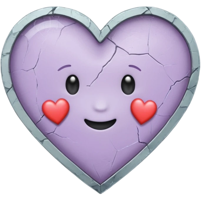 A cracked mirror reflecting a small heart hand-drawn, chalk-style emojis with a soft lilac color palette, suited for an aesthetic and emotional Telegram channel. The emoji should have a rough, doodle-like texture as if drawn with pastel chalk on a dark surface emoji