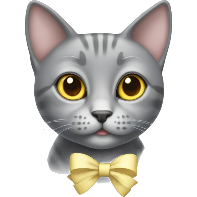 Cute grey cat with light pale yellow eyes with a bow on head emoji