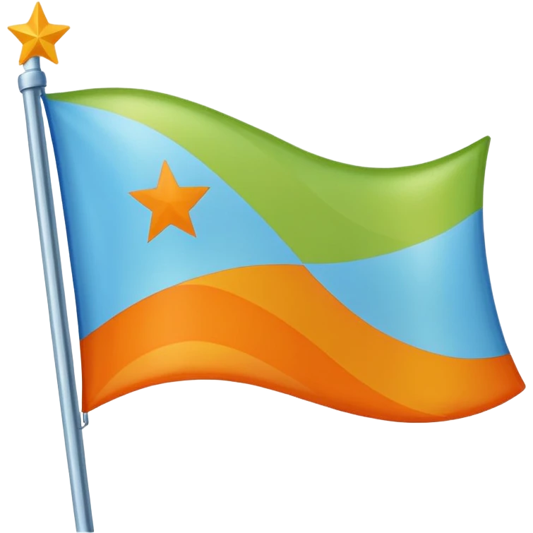 create a flag with orange star in the left and the light green in top and bottom and the light blue triangle left to Right and blue on the right up to down behind the light blue triangle emoji