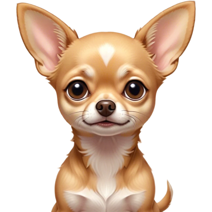 Cinematic Grumpy Fawn Short Haired Chihuahua Portrait Emoji, Head tilted slightly with a deeply unimpressed expression, thick fawn fur with a slight sheen, large, droopy dark eyes narrowed into an unamused glare, ears slightly drooping in exasperation, Simplified yet comically expressive features, highly detailed, glowing with a dry, sarcastic glow, high shine, effortlessly judgmental yet dignified, stylized with a touch of cynicism, bright but brooding, soft glowing outline, capturing the essence of an eternally unimpressed yet endearing pup, so lifelike it feels like it could sigh heavily at you in disdain at any moment! emoji