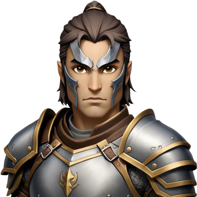 Cinematic Realistic WoW Human Warrior Portrait, head tilted epicly and inquisitively, showcasing a commanding presence and heroic grace. His chiseled features, resolute eyes, and meticulously crafted steel armor with leather accents in harmonious greys and bronzes are rendered with lifelike clarity and dramatic lighting, high shine, epic and awe-inspiring, embodying the spirit of a warrior poised for battle. emoji