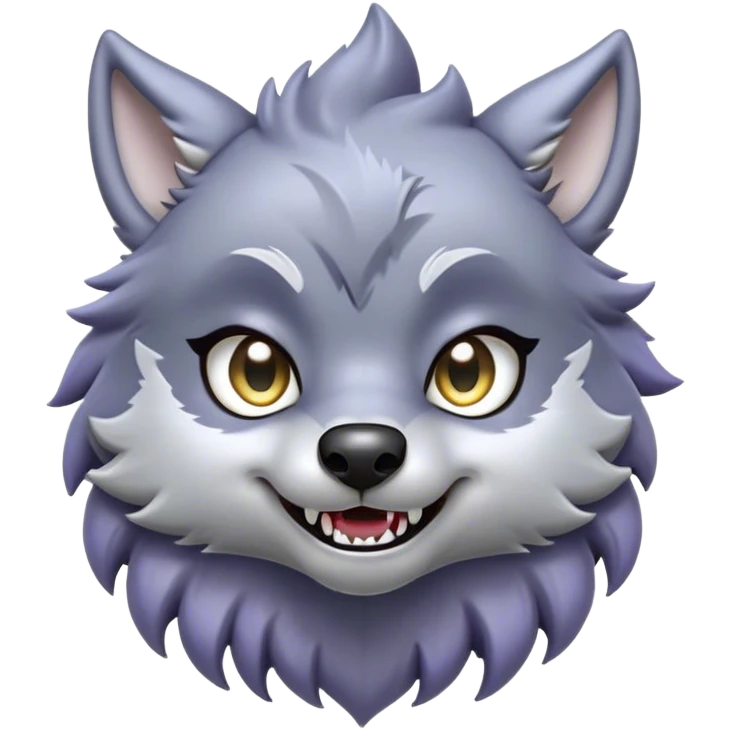 Cinematic Cute Werewolf Portrait Emoji, with a cuddly, miniature lupine form in soft moonlit grays and silvers, featuring oversized sparkling eyes and a sweet, endearing snarl, simplified yet irresistibly adorable, highly detailed with a gentle glowing outline that captures the playful, heartwarming essence of a little werewolf! emoji