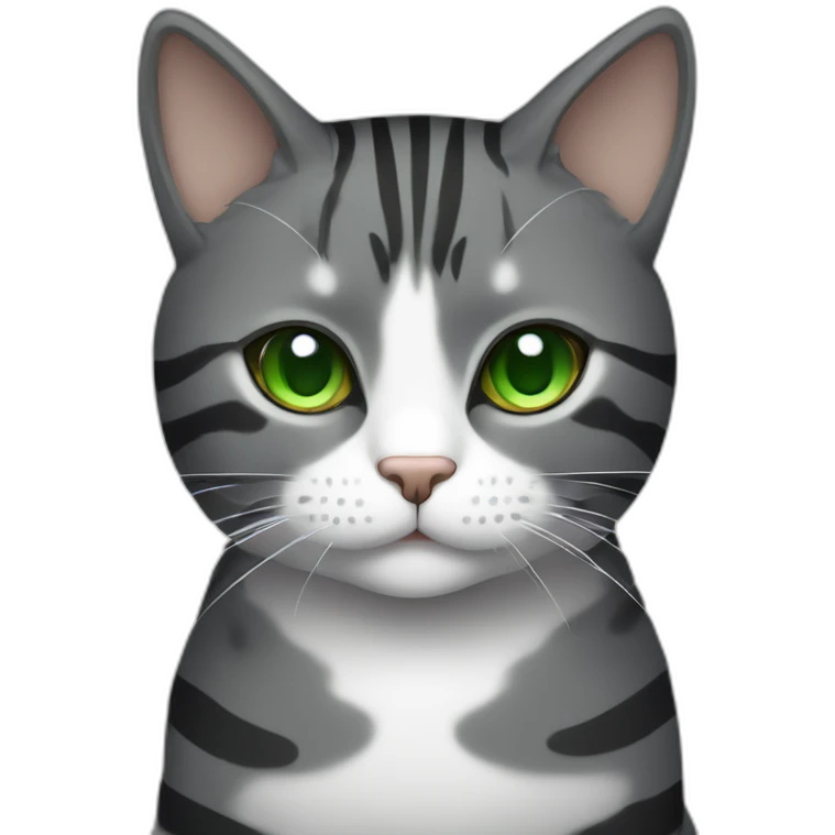 Chubby Striped dark grey female cat with Green eyes and white chest emoji