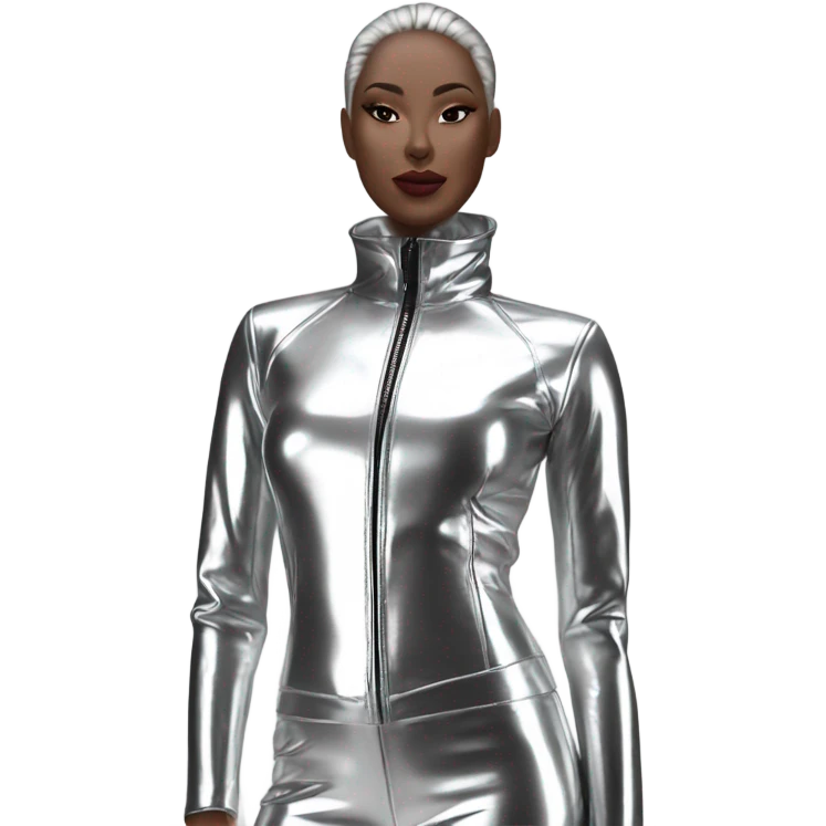 silver female latex jacket full view emoji