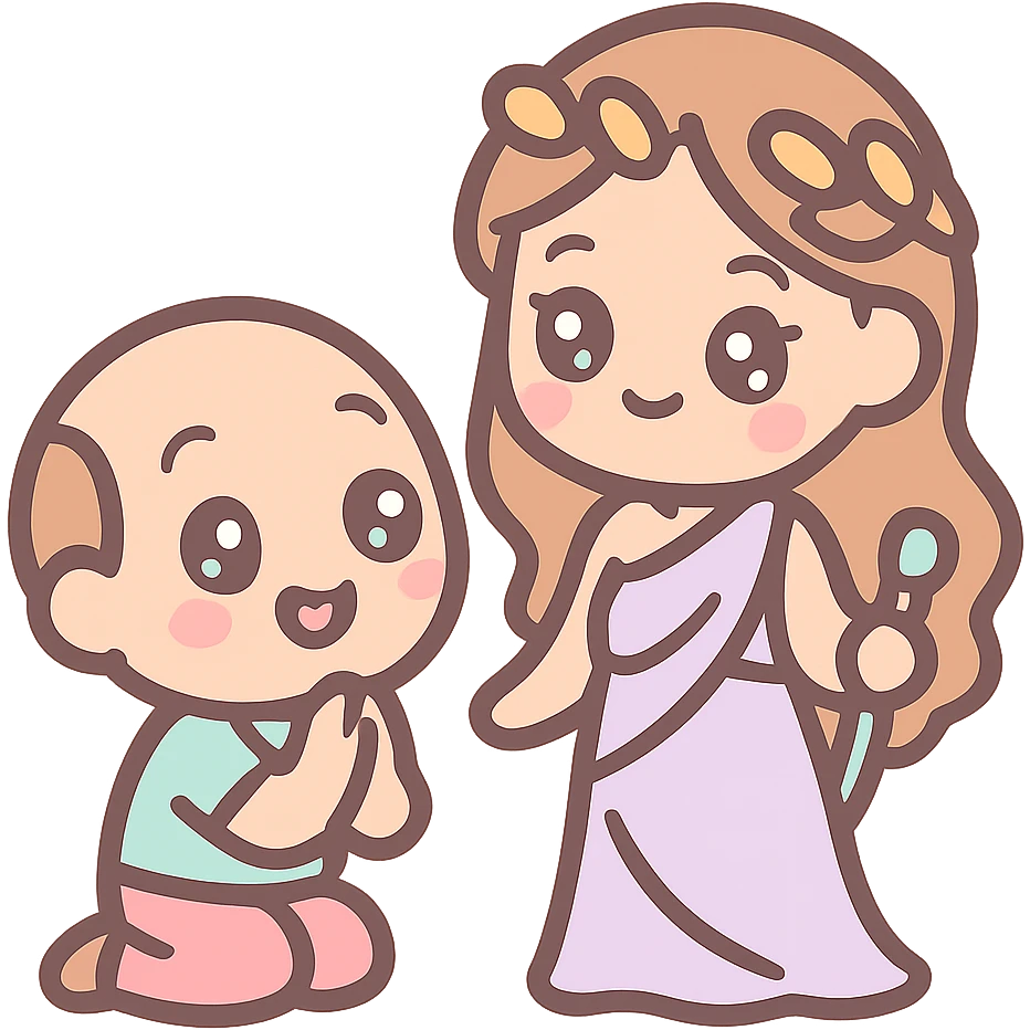 cartoon emoji of a submissive worshipping a beautiful goddess, cute and lighthearted emoji