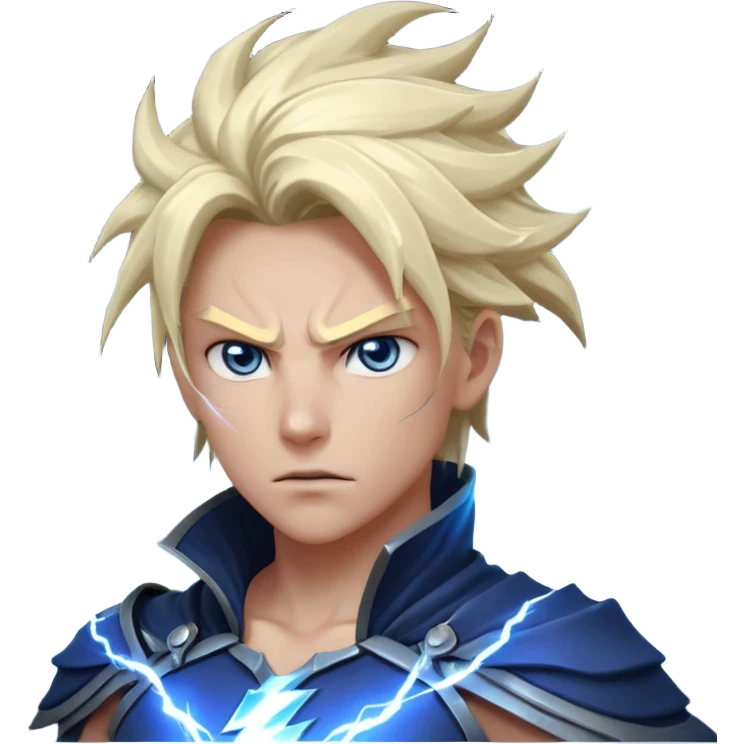 storm rider portrait, head and shoulders only, wind-swept hair, crackling lightning aura, storm clouds swirling behind, intense glowing eyes, epic fantasy vibe, 3D cartoon, mobile game icon style, clean background, no text, no watermark
 emoji