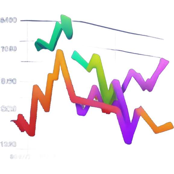 vaporware color themed line chart, stock price going up emoji