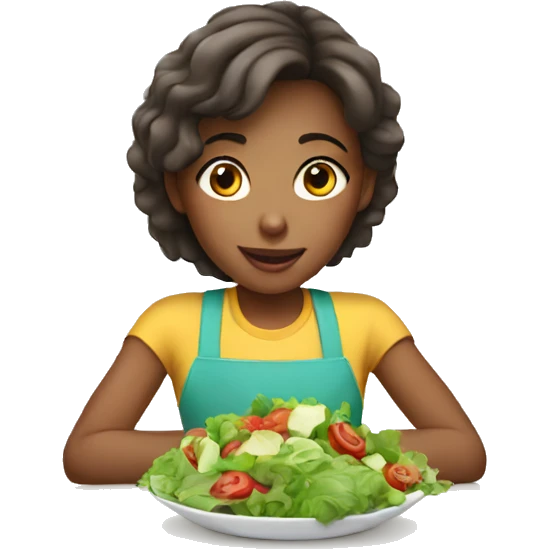 Girl eating salad on a table emoji