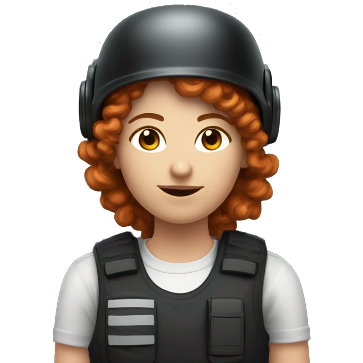 operator dressed in black with a milatary helmet, without glasses, wearing a headset, ready to respond to alerts, preferably curly redhead female  emoji