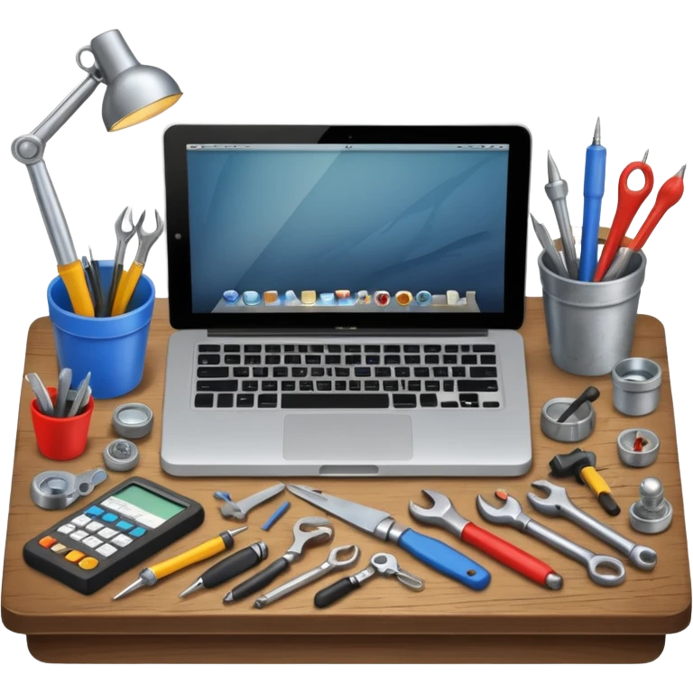 雜亂的工程師桌面，背景透明 emoji