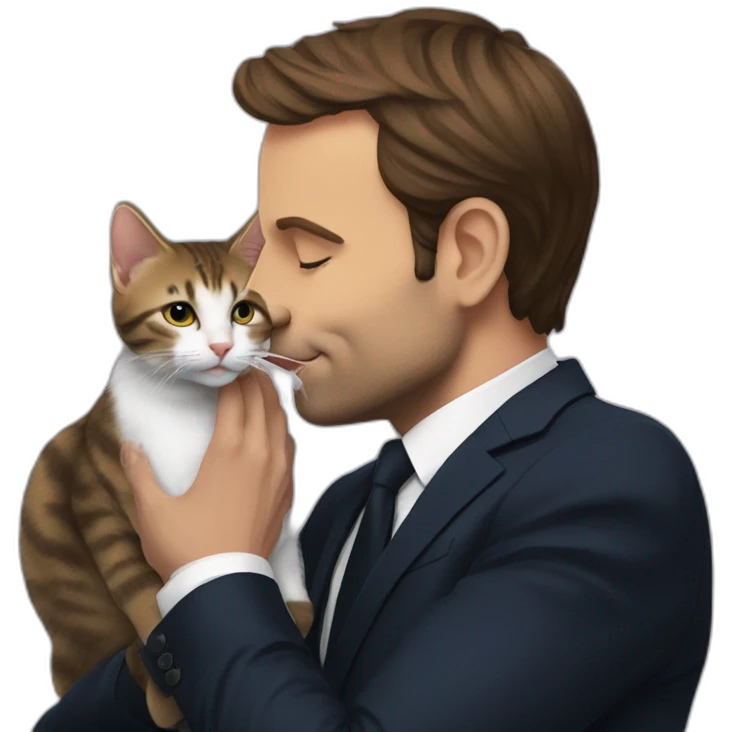 Macron kissing a cat emoji