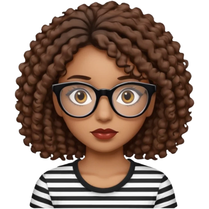 I want to describe me. I am a girl with brown hair amd curly hair. I have brown eyes and black glasses and long lashes with mascara. My lips are medium and my nose as well. I wear a white T-shirt  with black stripes emoji