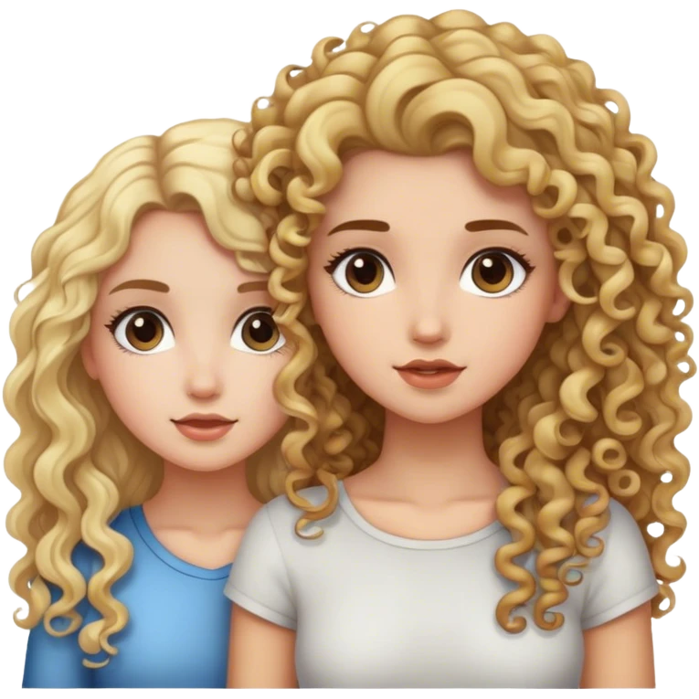 Blonde girl with curly hair with brunette girl with long hair  emoji