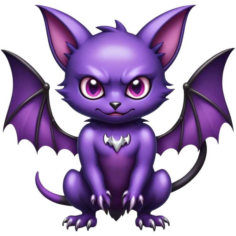 Shiny Dark Cute Cool Badass Noibat-Bat-Cat-fusion-hybrid full body emoji