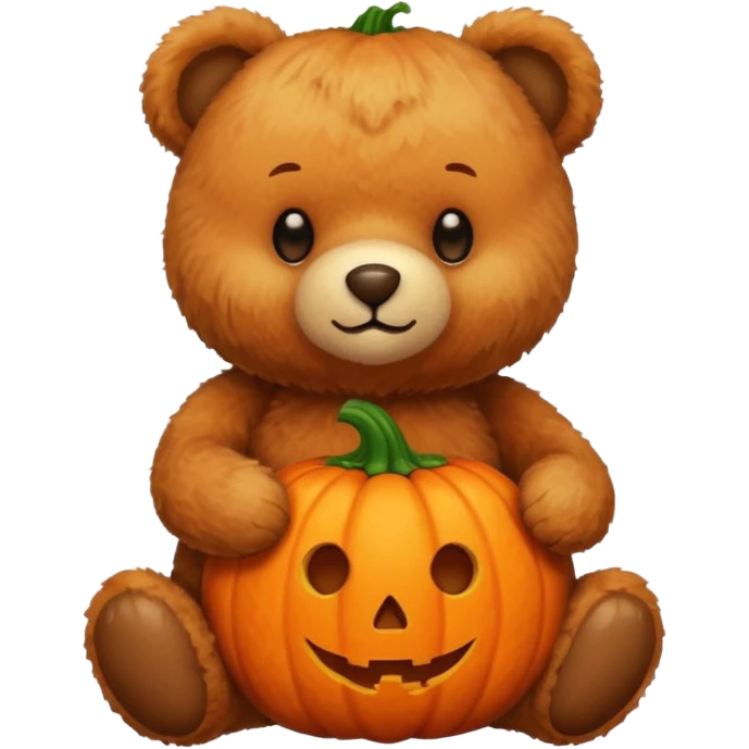 Soft teddy bear holding a pumpkin  emoji