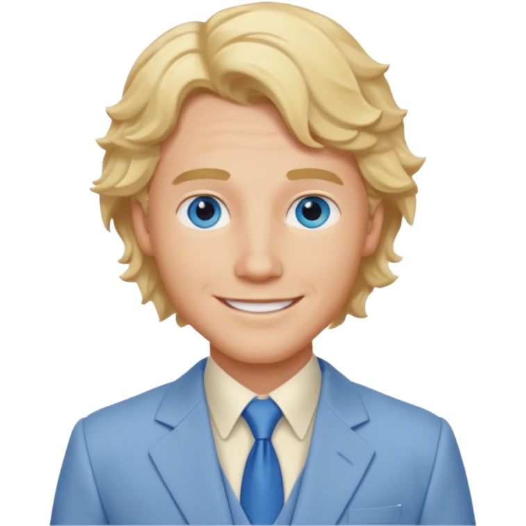 Tom Bryant from Summer of Fear with blonde wavy hair, blue eyes, cream suit emoji