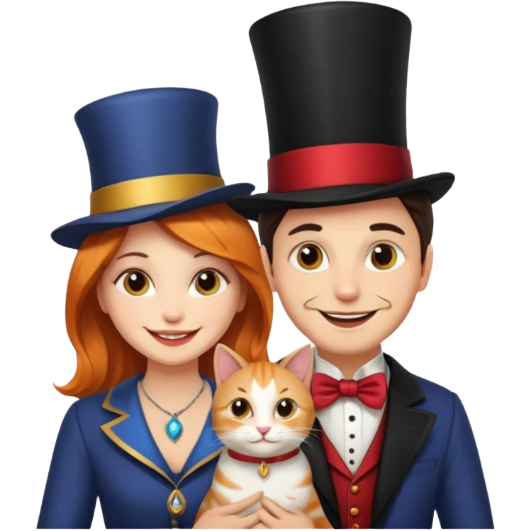 magician couple and their pet cat emoji