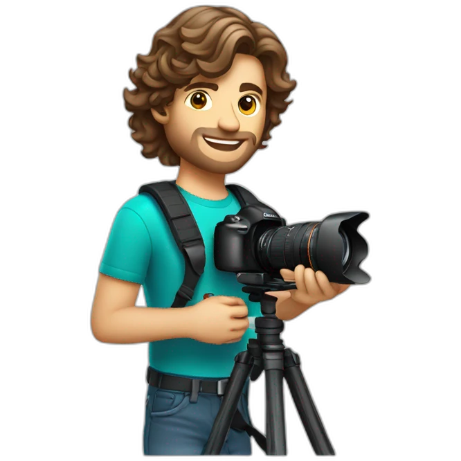 Male Photographer Caucasian wavy hair brunette holding camera emoji