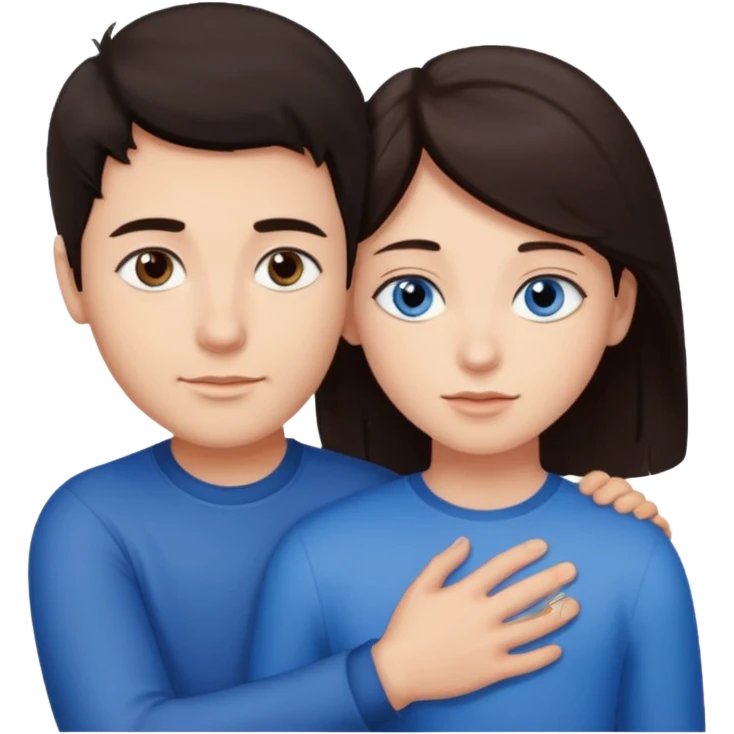  Chłopak z ciemnymi włosami z brązowymi oczami przytulający się do brunetki z niebieskimi oczami emoji
