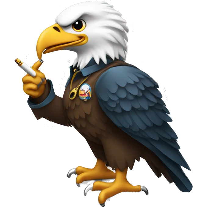 bald eagle smoking a cigarette and holding a pistol emoji