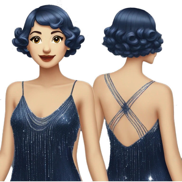 Navy blue sparkly flapper style dress with thin straps emoji