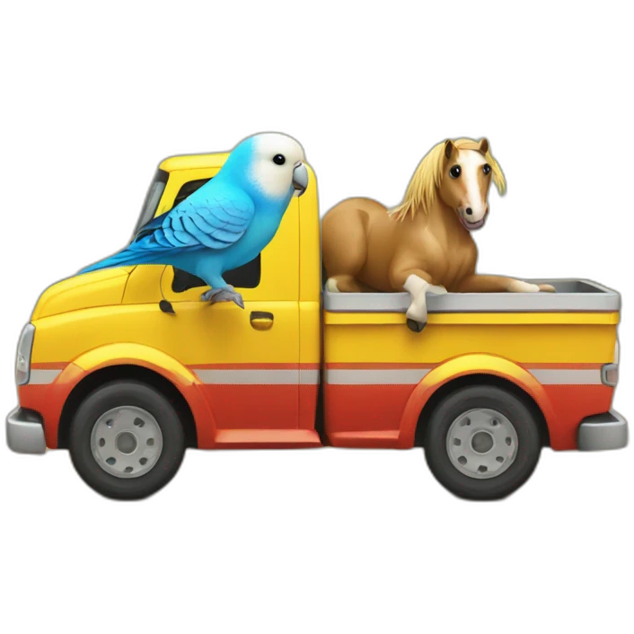 a budgie and a horse in a truck emoji