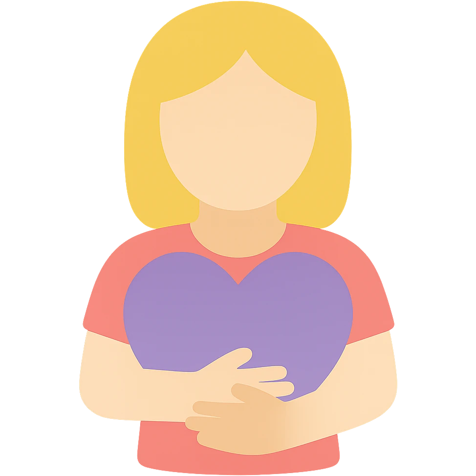 woman Arms hug a dull purple heart emoji