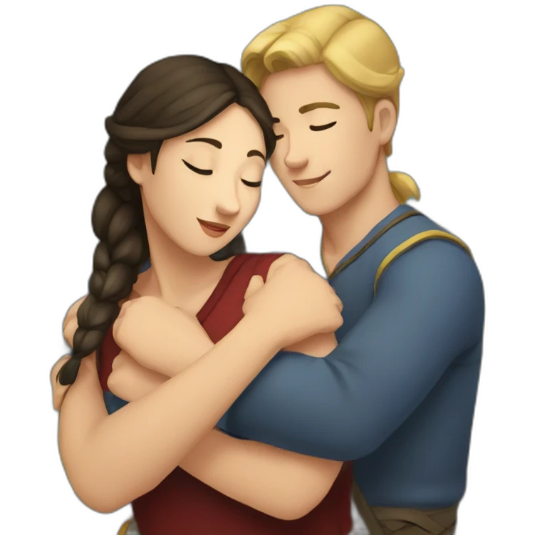 young metis Man and young white woman hug love wit emoji