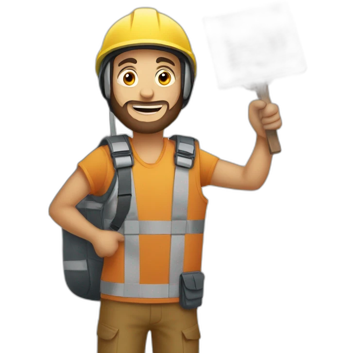 guy with hold the board that include text "RoadMate" emoji