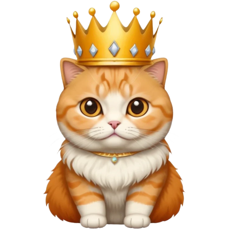 Orange Scottish fold cat with crown, queen  emoji