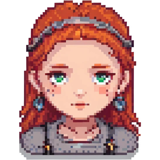 girl with red hair and four eyebrows, pixel art style emoji