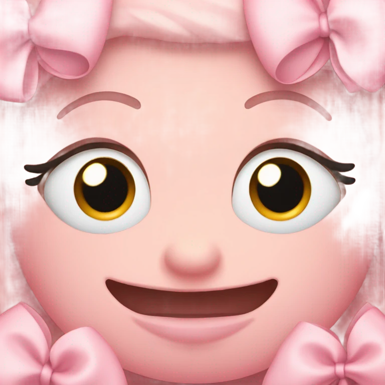 Light pink smiley with little bows on head and eyelashes  emoji