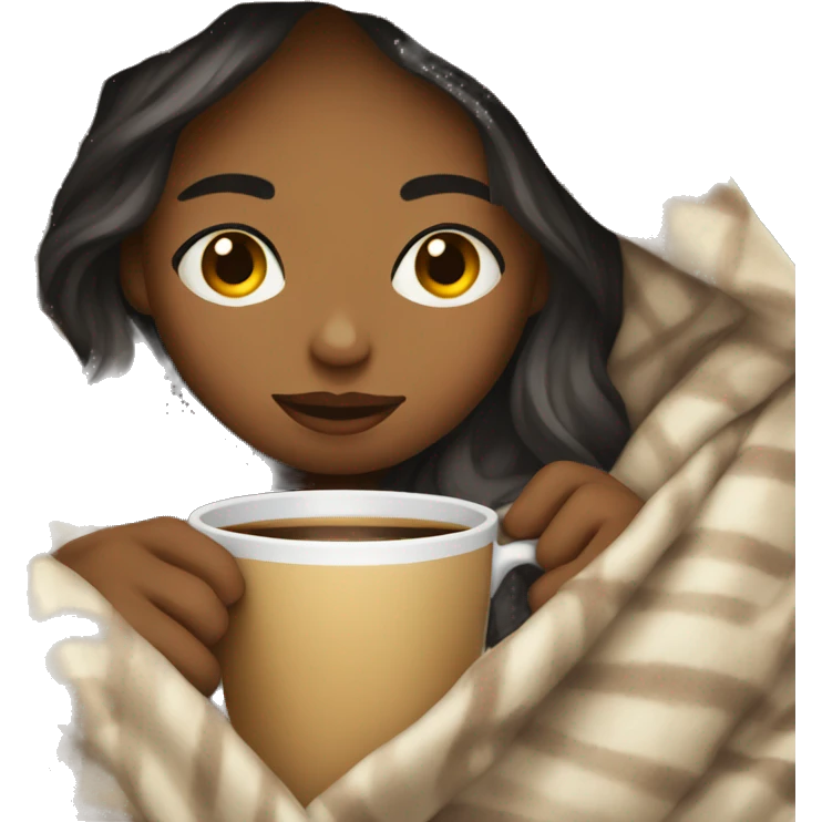 girl inside a blanket sipping coffee eyes closed emoji