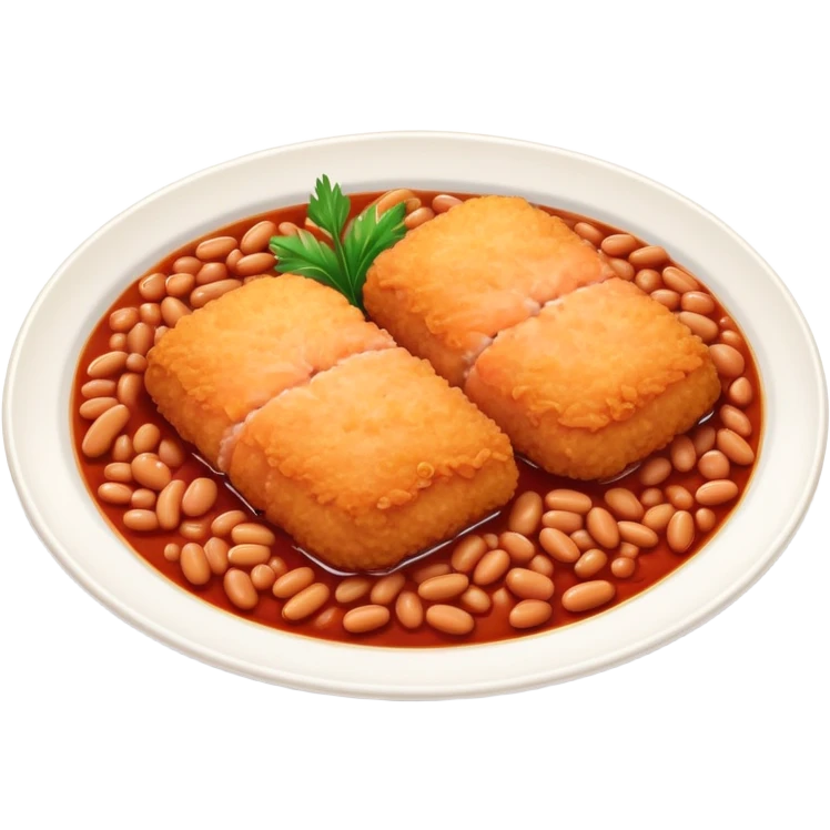 Plate of salmon croquette and baked beans  emoji