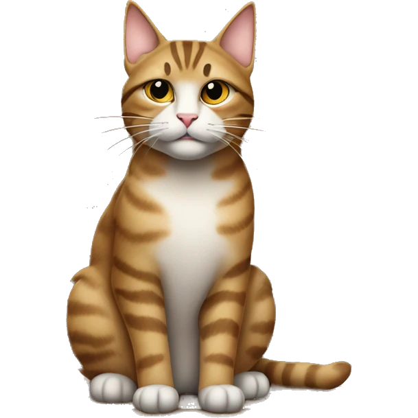 “Serious tabby cat with a grumpy face, sitting proudly on a wooden porch, as if guarding its castle with royal authority.” emoji
