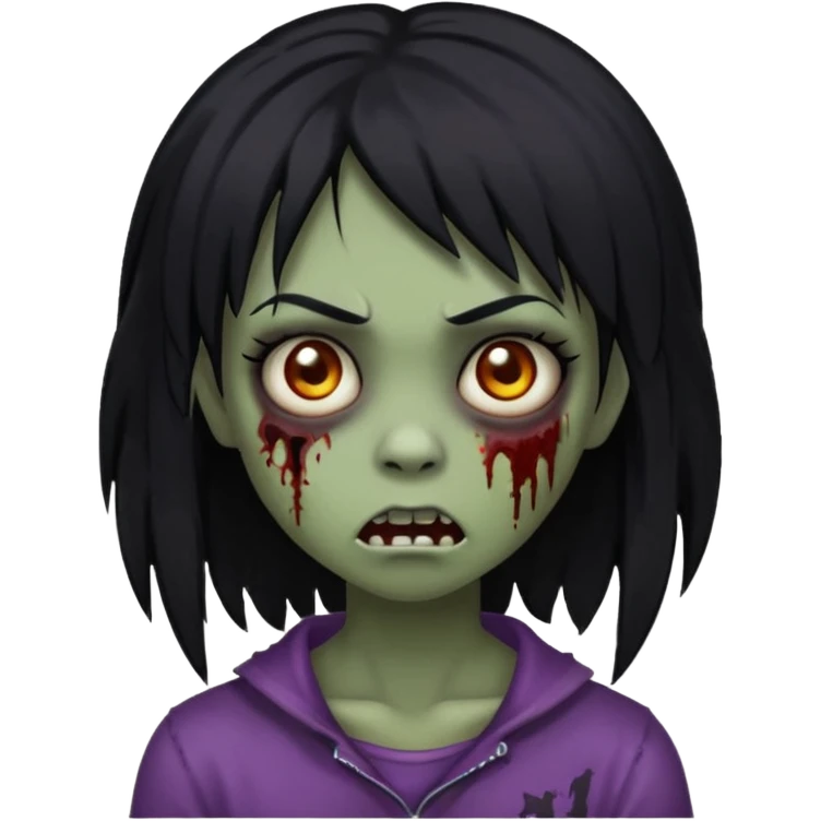 girl, zombie, black hair, long, emo, shaggy, dark, spooky, creepy expression emoji  emoji