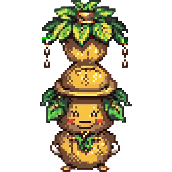pixel art mandrake funkeiro, small sprite, vibrant colors, wearing gold chains and a cap, playful expression emoji