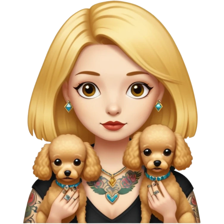 a  girl with glod  straight hair and tattoos and 2 miniature poodles emoji