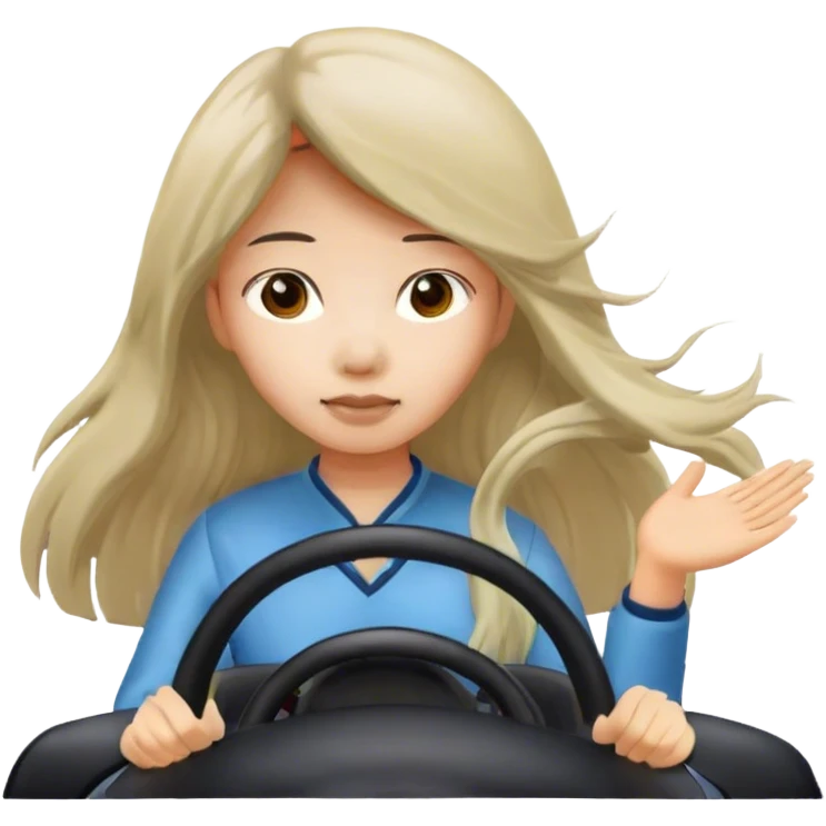 Long hair asian girl driving on her way  emoji