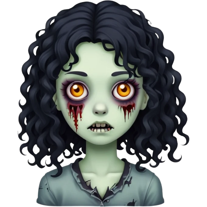 girl zombie with black long curly hair, emo style emoji