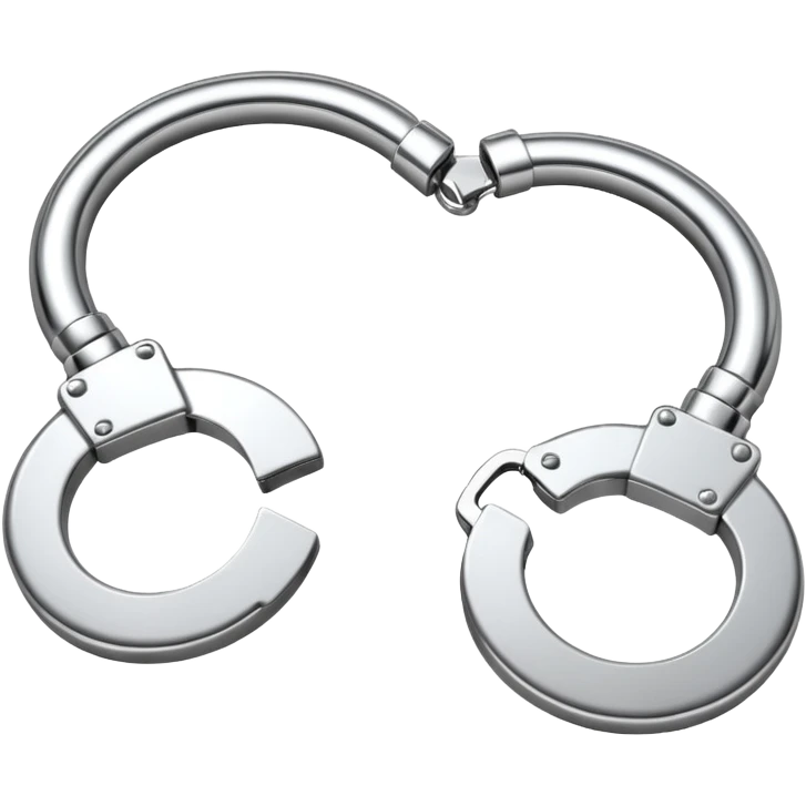 A pair of elegant handcuffs emoji made of silver chrome, smooth rounded design, glossy metallic reflections, luxury fetish aesthetic, minimal iOS emoji style, centered, clean white background emoji