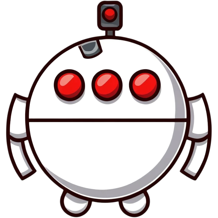 polished minimalistic perfectly round steel robot face with a red line instead of eyes, simple clean design emoji